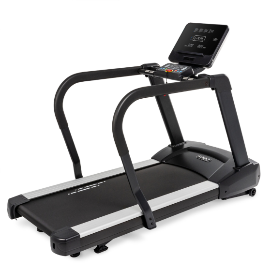 Spirit Fitness 4.0T Rehab Treadmill - front view with full-length handrails and LED console