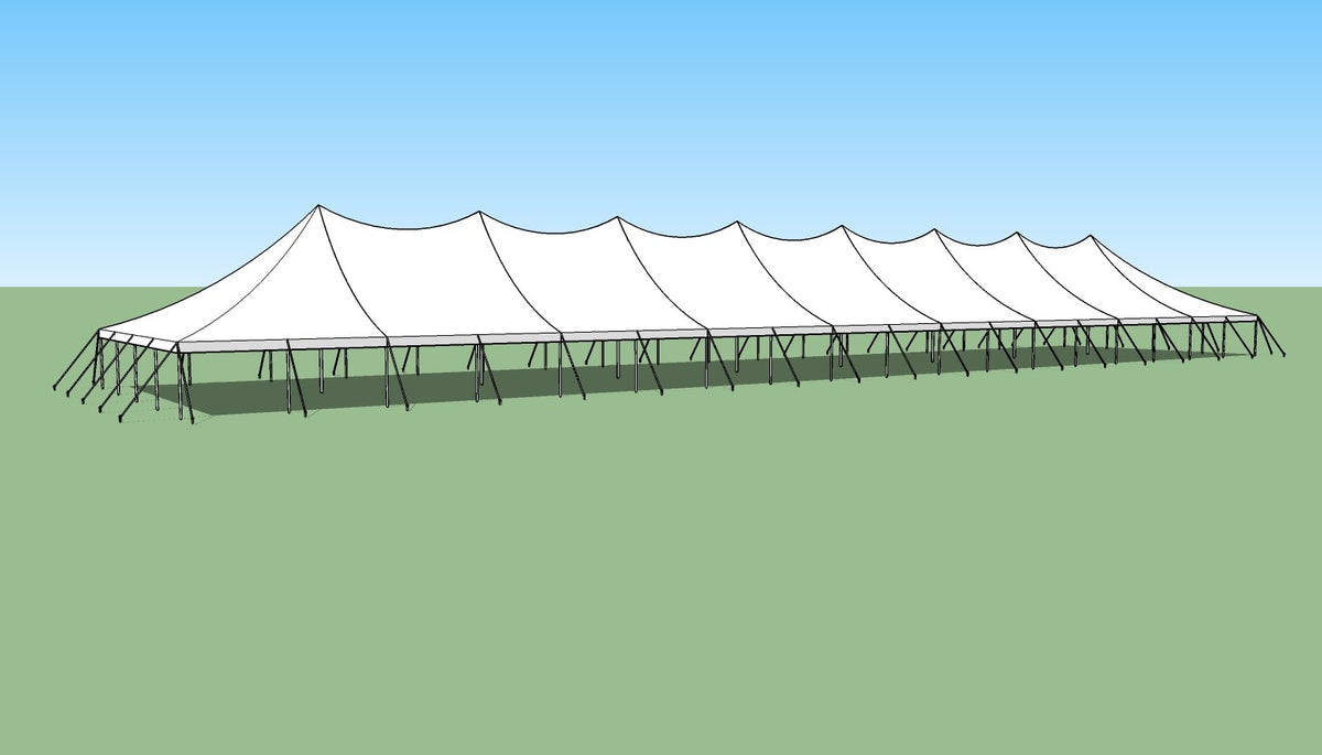 Ohenry 40' x 180' High Peak Pole Tent technical sketch showing dimensions and peak structure