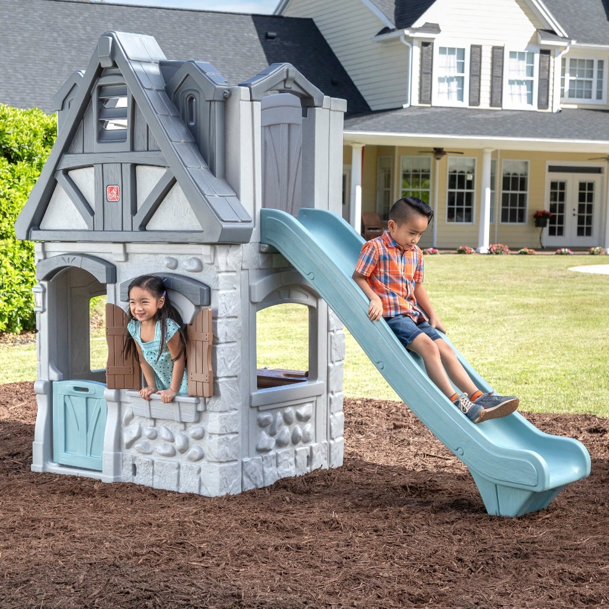 Step2 Enchanting Adventures 2-Story Playhouse and Slide full outdoor view