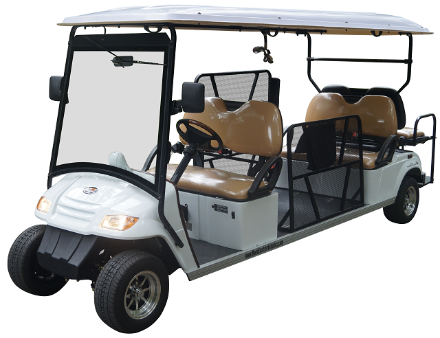MotoEV Electro Neighborhood Buddy 6 Passenger Wheelchair Street Legal Golf Cart - front three-quarter view