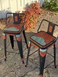 Alamo Saddlery Turquoise Gator Swivel Bar Stools with Short Back - full set view