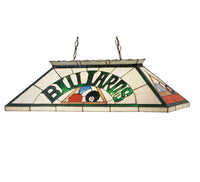 Meyda 39-inch Billiard and Rack Oblong Stained Glass Pendant Light in Mahogany Bronze