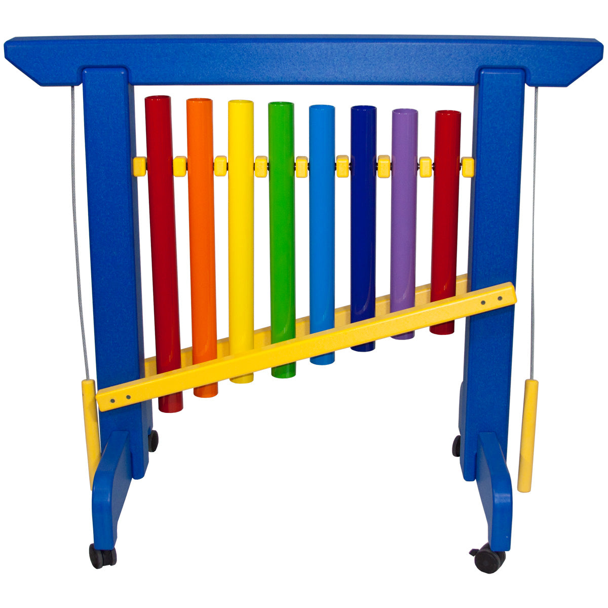 PlayMore Design 8 Note Rainbow Chime Unit in Blue/Yellow finish on casters