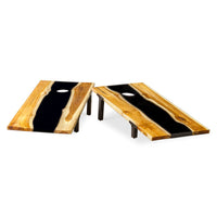 Uttermost Clearwood Cornhole Game Set - angled view showing live edge teak detail