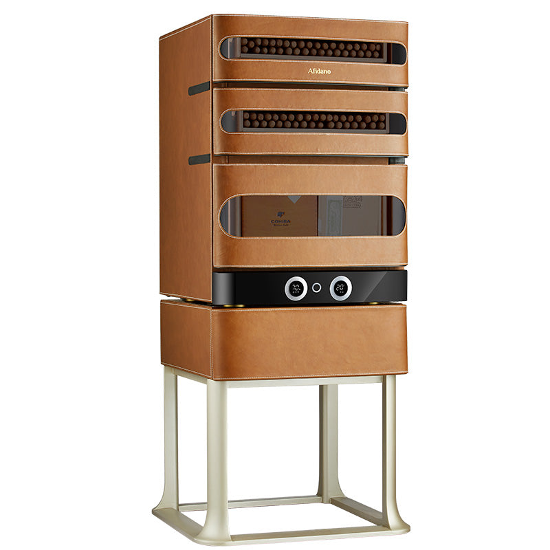 Afidano 250 Ct Cigar Humidor front view with genuine leather exterior