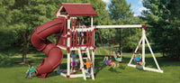 Kids playing on the Adventure World Busy Basecamp Swing Set Package B55-1