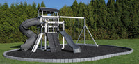 Discovery Depot Package D68-8 bi-level swing set with two slides, rock wall, and swing beam