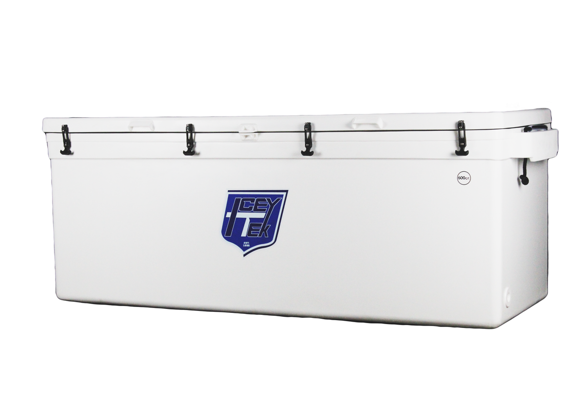 ICEY-TEK 680 Quart Coffin Cooler white rotomolded ice chest - front view