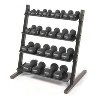 Power Systems Neoprene/Vinyl Dumbbell 4-Tier Rack w/ Black Neoprene DB Set 1-15 lbs