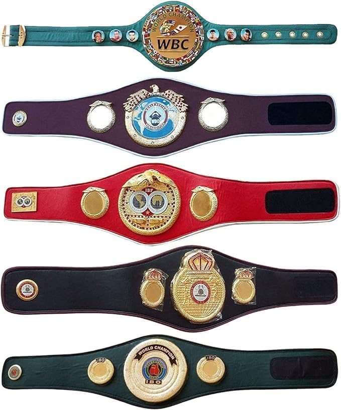5 Championship Boxing Belts Set WBC WBA WBO IBF IBO Adult Size Replicas - Full Collection