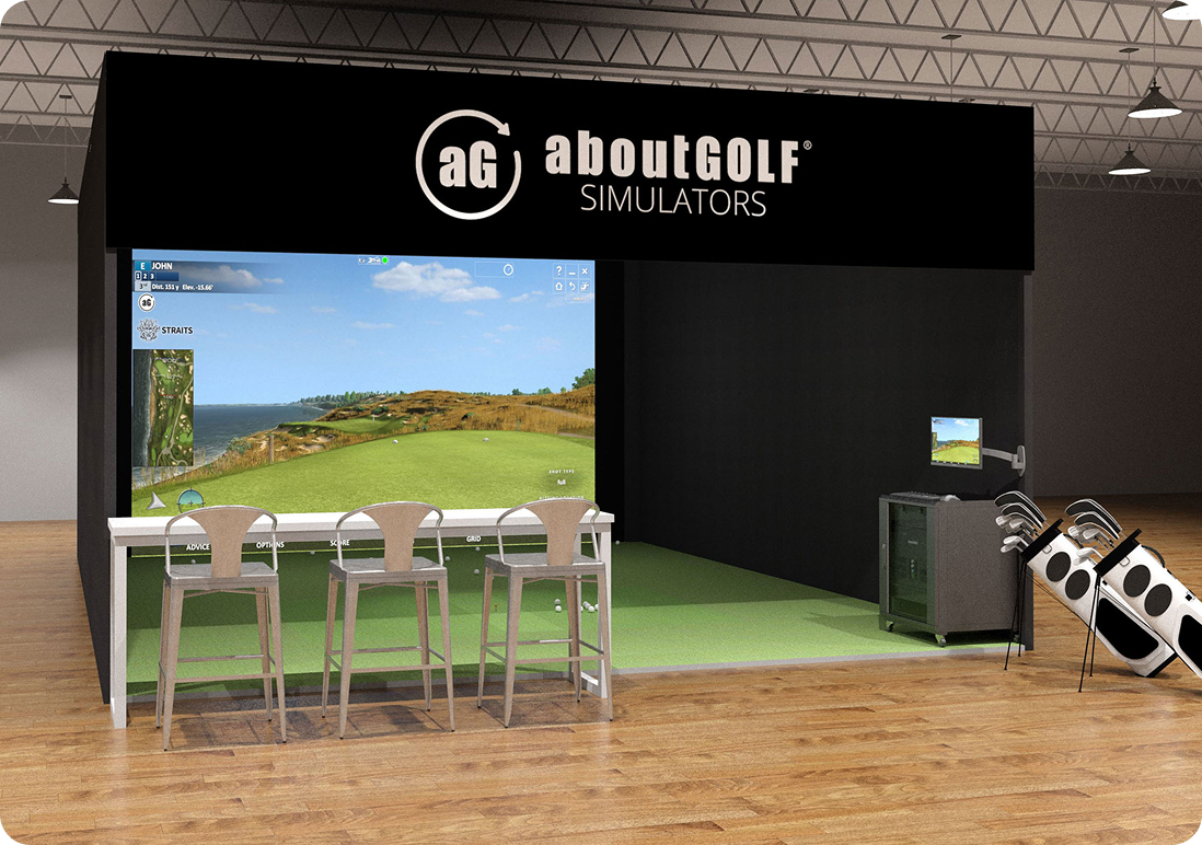 aboutGOLF aG Flatscreen Enclosure interior view with golf simulator screen