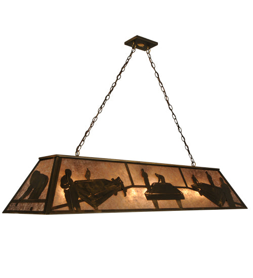 Meyda 60 inch Pool Hall Oblong Pendant Light in Antique Copper with Silver Mica shade - main view
