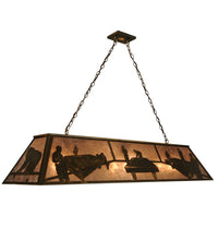 Meyda 60 inch Pool Hall Oblong Pendant Light in Antique Copper with Silver Mica shade - main view