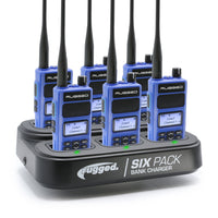 Rugged Radios 6-Pack Bank Charger with R1 Blue Handheld Radio Bundle