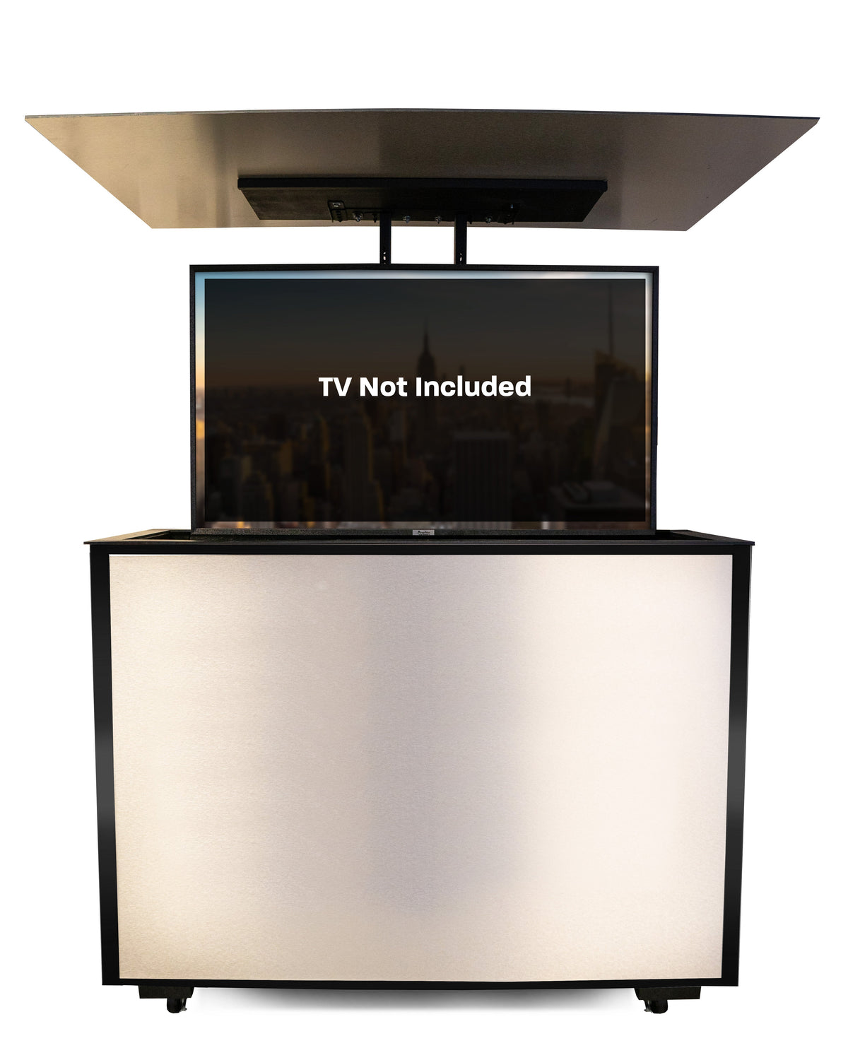 MirageVision 50-inch Outdoor Premium TV Lift Cabinet - Black Exterior with Brushed Aluminum Trim
