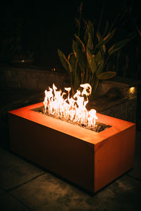 Fire Pit Art Linear fire pit - lifestyle photo showing outdoor entertainment area