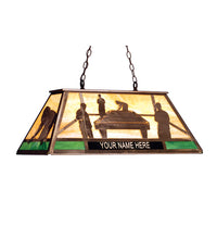 Meyda Tiffany 33 inch Personalized Pool Hall Oblong Pendant in Antique Copper with Beige and Green Art Glass