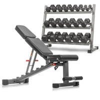 5-50 lb Hex Dumbbell Set with Rack and Weight Bench by XMARK