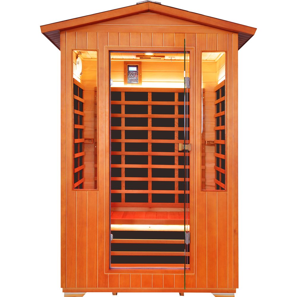 GoldenWave outdoor two-person infrared sauna - side angle detail