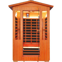 GoldenWave outdoor two-person infrared sauna - side angle detail