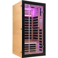 GoldenWave One-Person Hemlock Infrared Sauna with Starry Sky Ceiling - exterior view