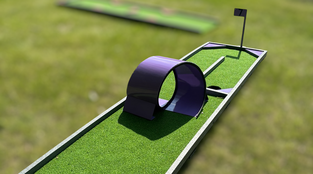 RK Miniature Golf small course setup showing full mini putt layout with obstacles and flags