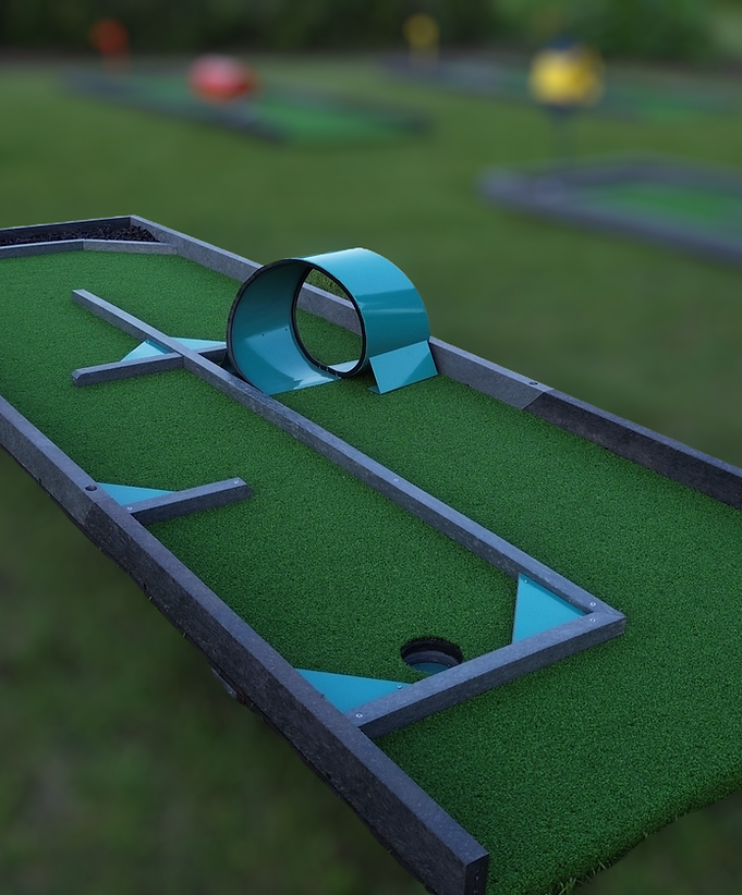RK Miniature Golf Course hole detail with flag and obstacle