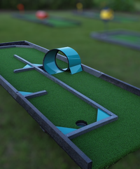 RK Miniature Golf Course hole detail with flag and obstacle