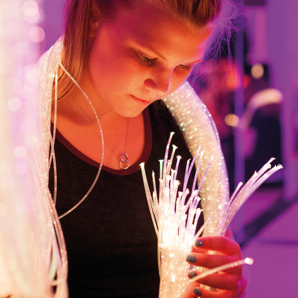 MSE Fiber Optic Tails with Sparkle LED Light Source - glowing color-changing strands