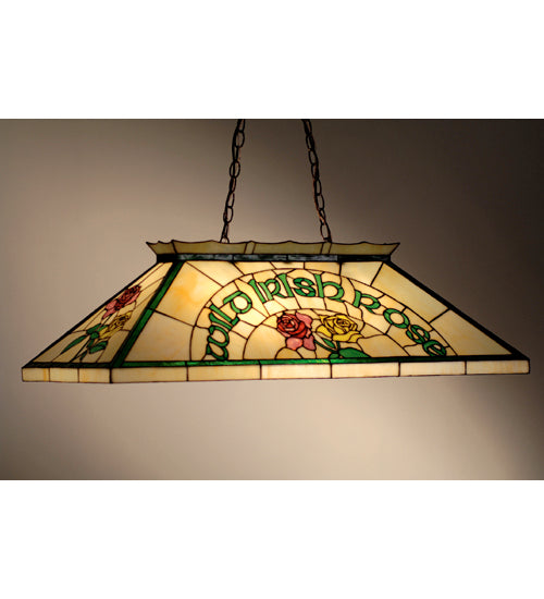 Meyda 39 inch Personalized Wild Irish Rose Oblong Pendant in Mahogany Bronze with Beige and Green Art Glass