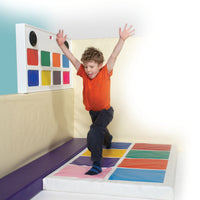 Musical Squares interactive sensory floor pad with colorful squares and wall box control unit