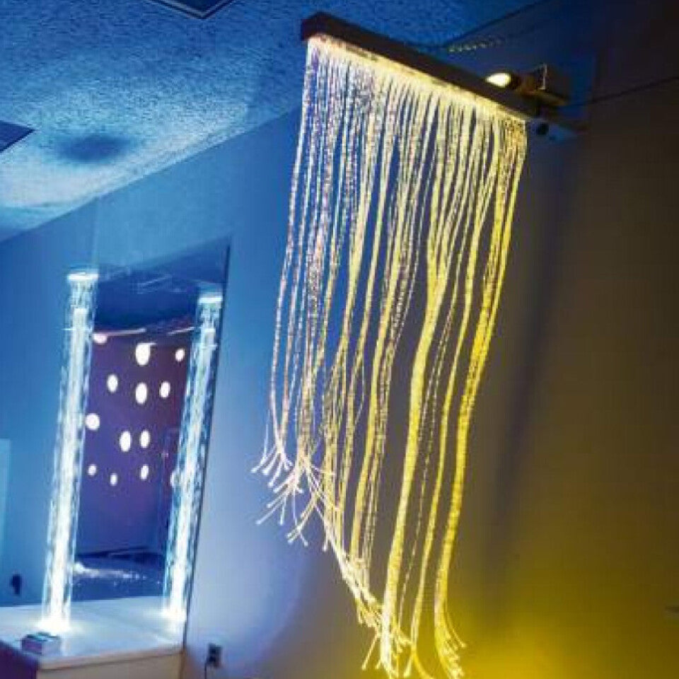Fiber Optic Curtain on Adjustable Wall Bracket - full product view with cascading fiber optic tails
