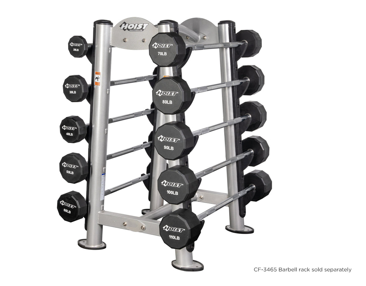 HOIST Fitness 20-110 lb Straight Fixed Barbell Set with hard chrome handles and urethane heads