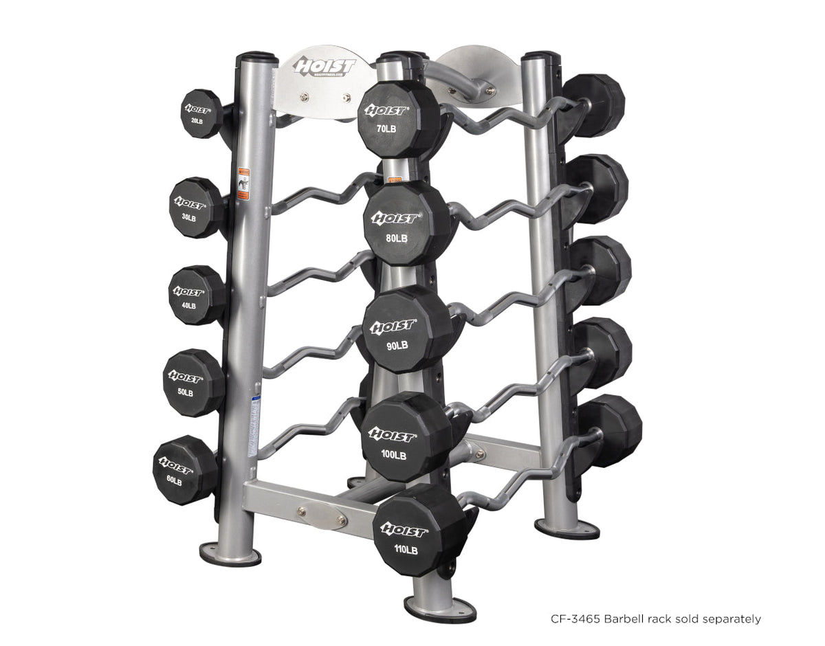 HOIST Fitness 20-110 lb EZ Curl Fixed Barbell Set with chrome handles and urethane heads
