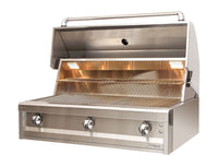 Artisan 42-inch 3-burner built-in grill open lid angled left view