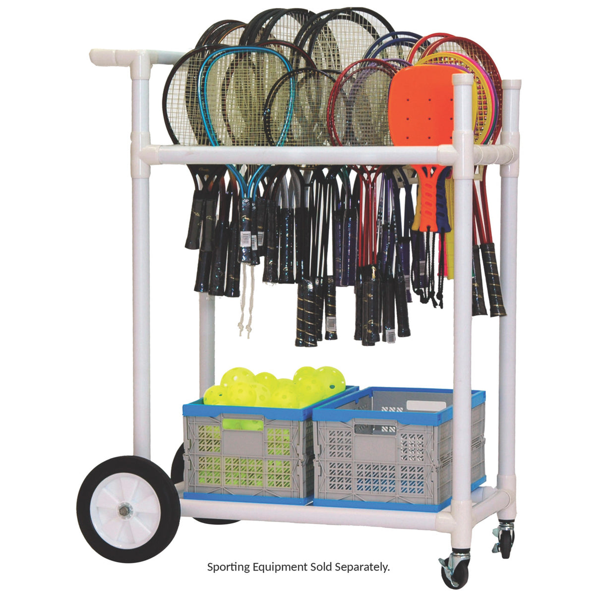Champion Sports All Terrain ABS Racket Cart - heavy-duty ABS plastic with folding baskets and hanging racket rack