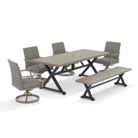 Allure Patio Dining Table and 4 Swivel Chairs and Bench