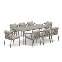 Amalfi 9-Piece Rectangular Patio Dining Set with 8 Ergonomic Armchairs