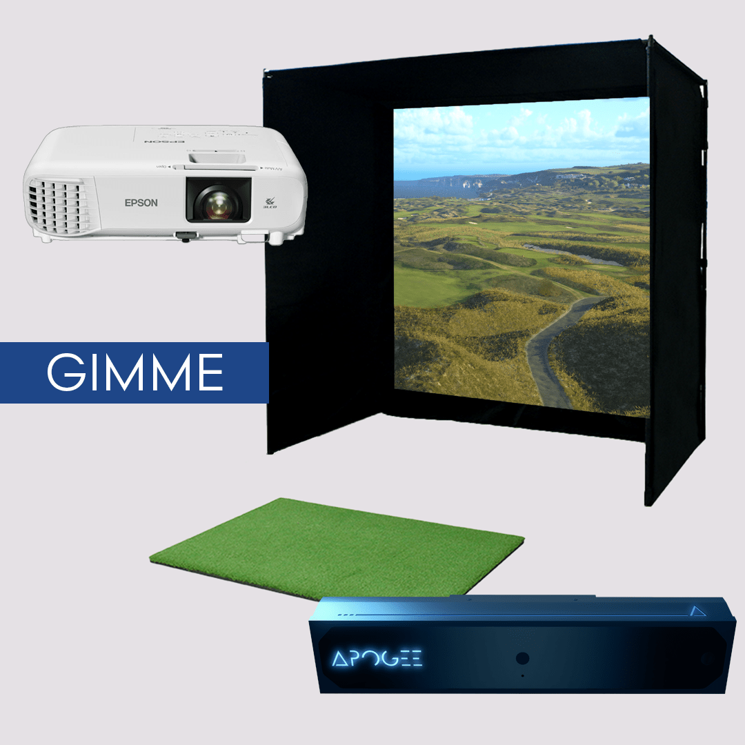 TruGolf APOGEE Golf Simulator with Starter 10 2025 Enclosure and Gimme Package - full system montage