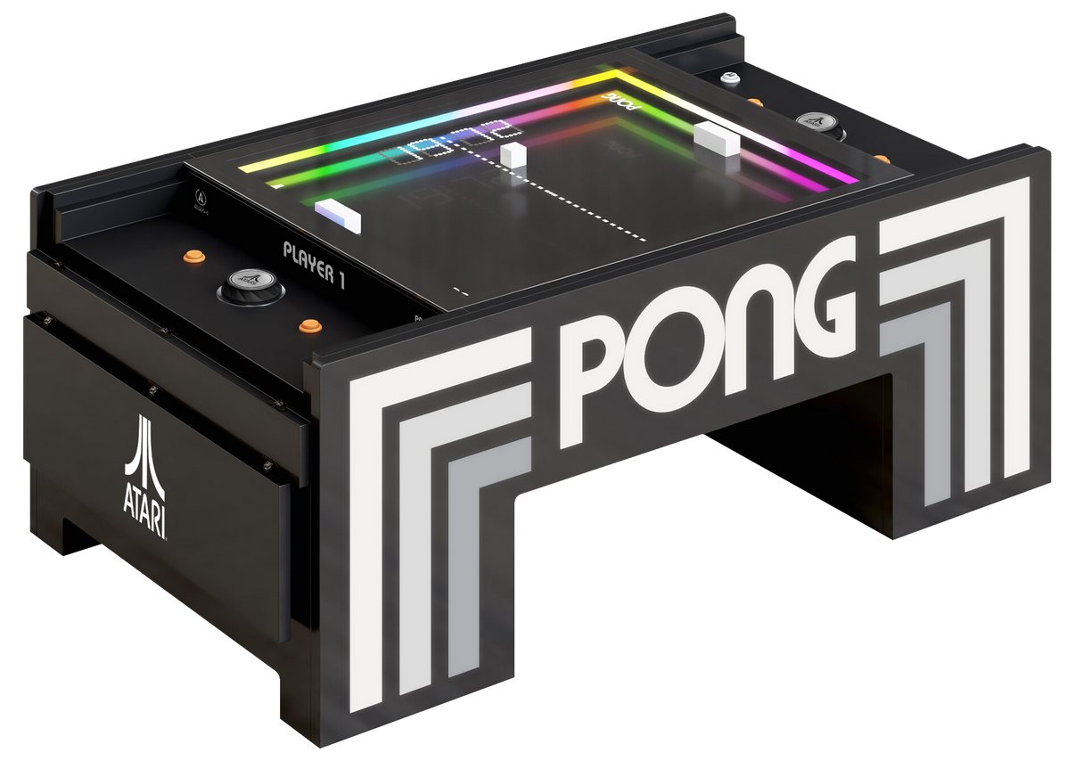 Atari PONG Mechanical Table Home Edition - open gameplay view showing spinner controls and LED display