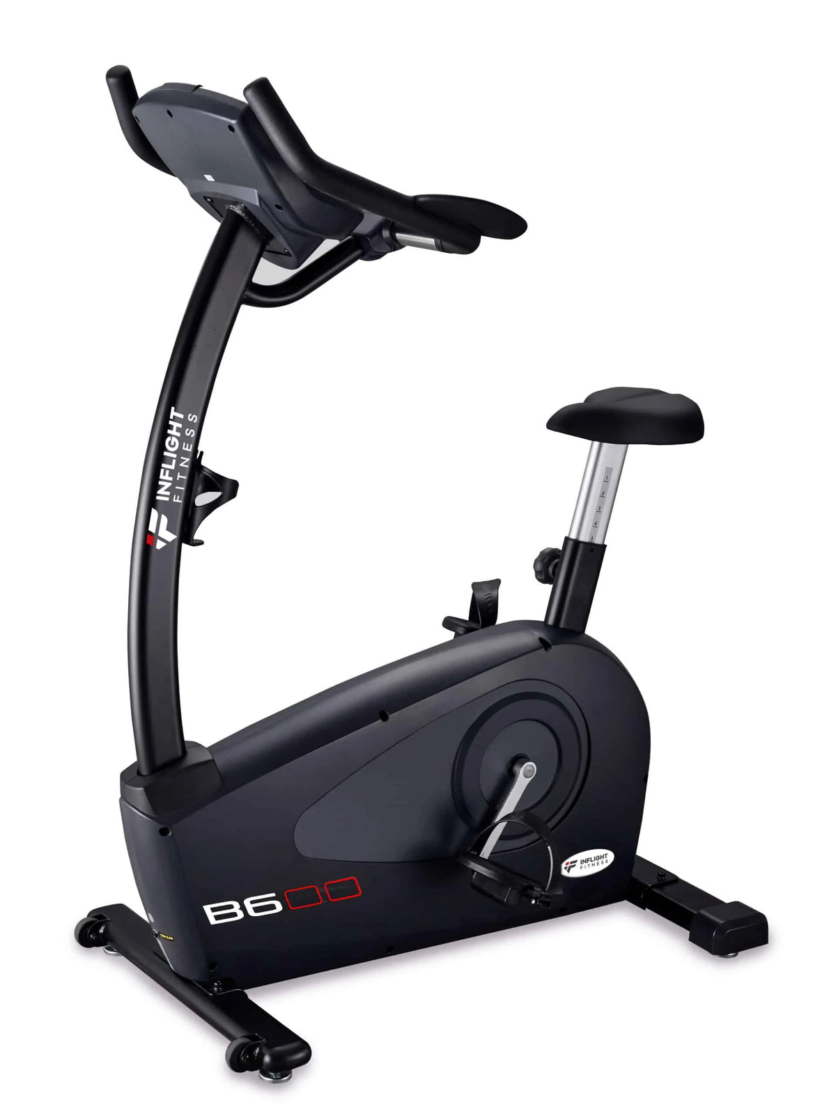 Inflight Fitness B6 Upright Bike full view - cordless self-powered light commercial exercise bike