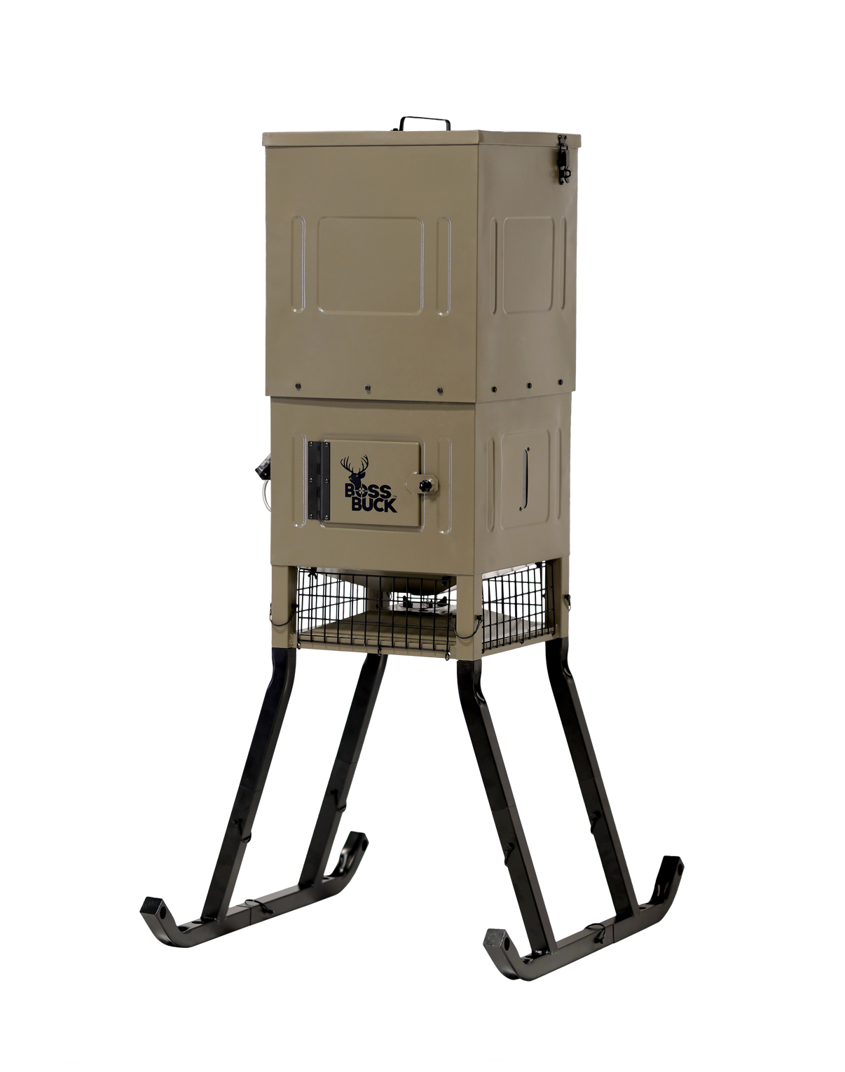 Boss Buck 300lb Stand & Fill Sled Feeder with Diverter Plate and Solar Panel - full view