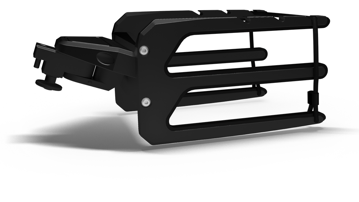PTM Watersports Swivel Bungee Board Rack in Midnight Black mounted on boat tower