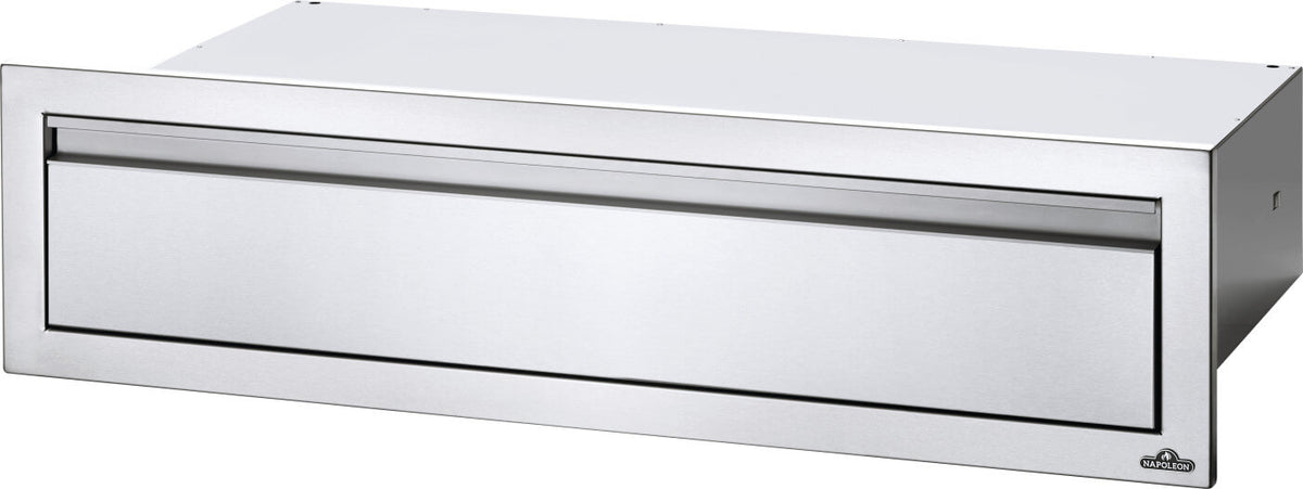 Napoleon 42x8 Extra Large Single Drawer - Stainless Steel, angled view open