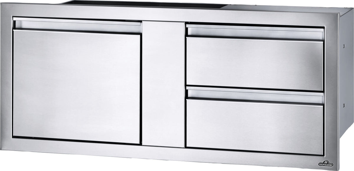 Napoleon 42 x 16 inch Single Door Double Drawer Built-In Combo - Angled View