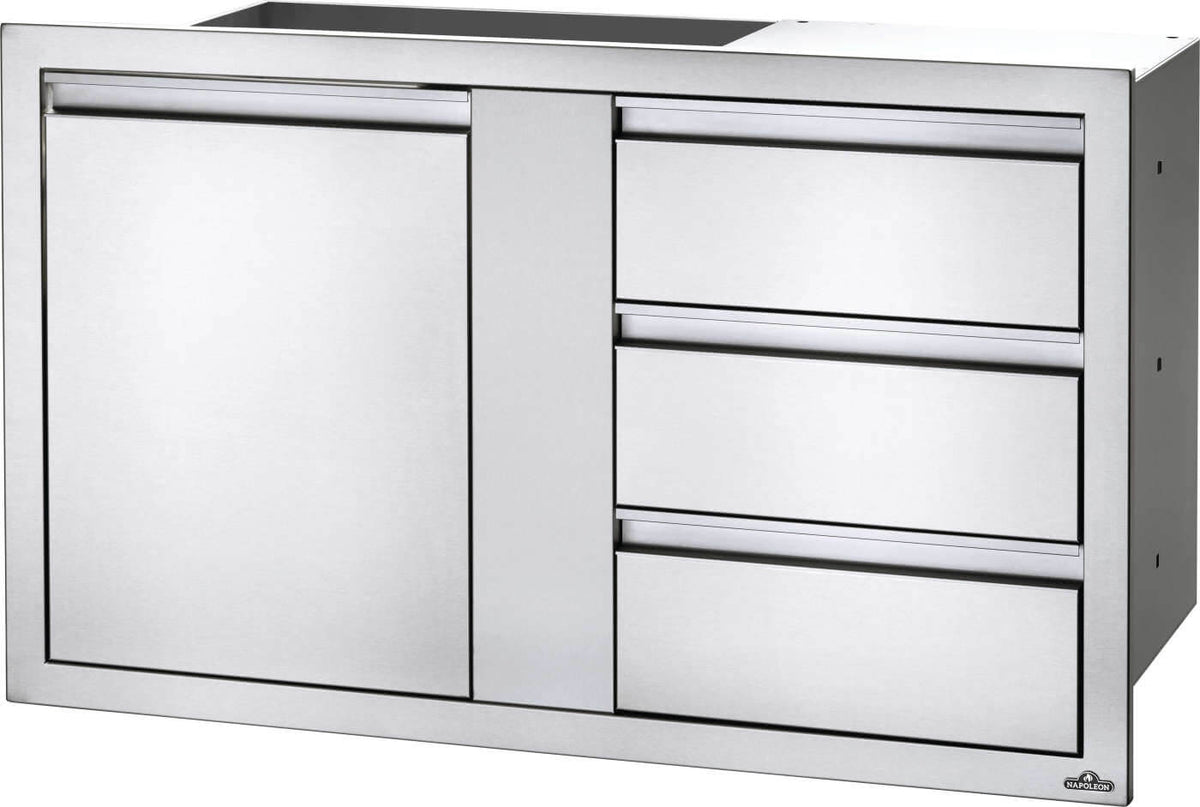 Napoleon 42x24 Large Single Door Triple Drawer Built-In Cabinet - Angled View