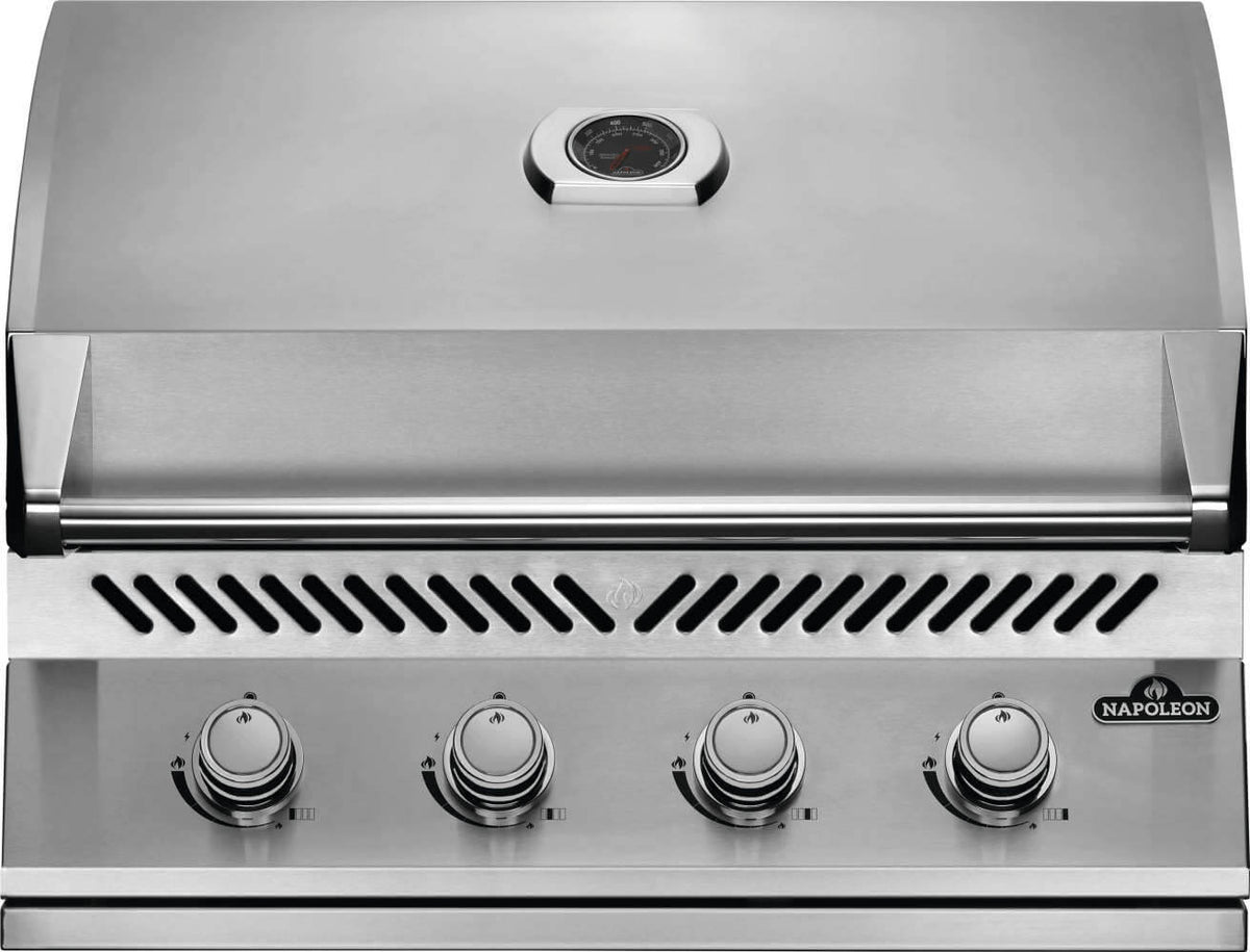 Napoleon Built-In 500 Series 32 inch Gas Grill Head - Stainless Steel, Lid Closed, Front View