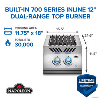 Napoleon Built-In 700 Series Inline Dual Range Top Drop-In Burner with Stainless Steel Cover - Front View
