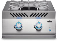 Napoleon Built-In 700 Series Power Burner with illuminated blue SafetyGlow knobs - front view