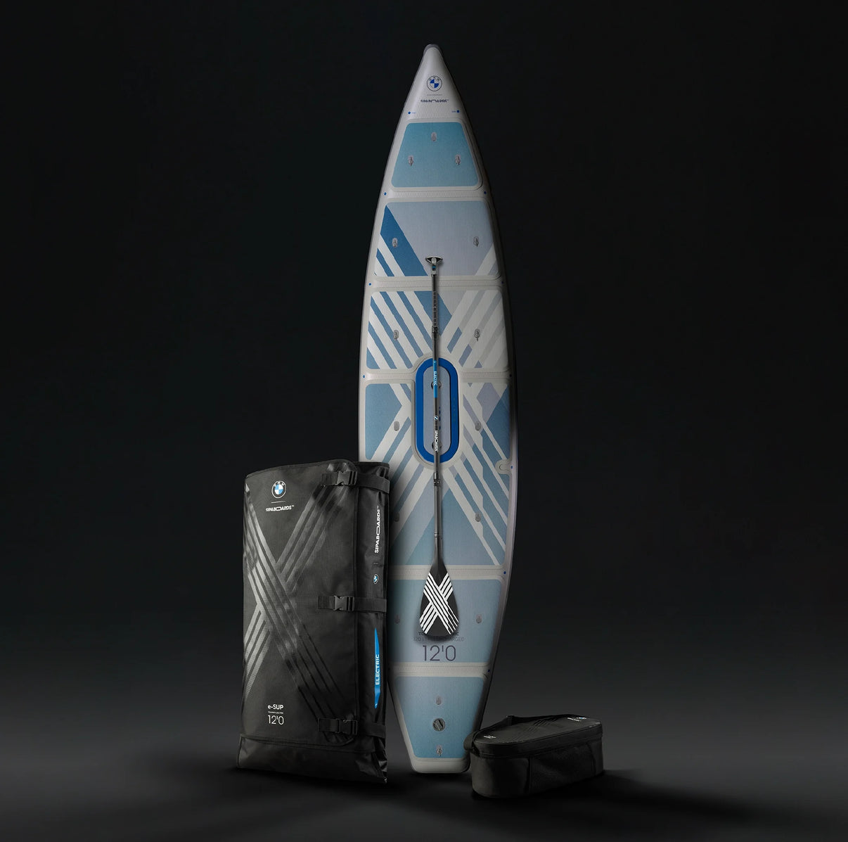 BMW x SipaBoards Tourer Electric SUP Mint Blue full board with backpack set